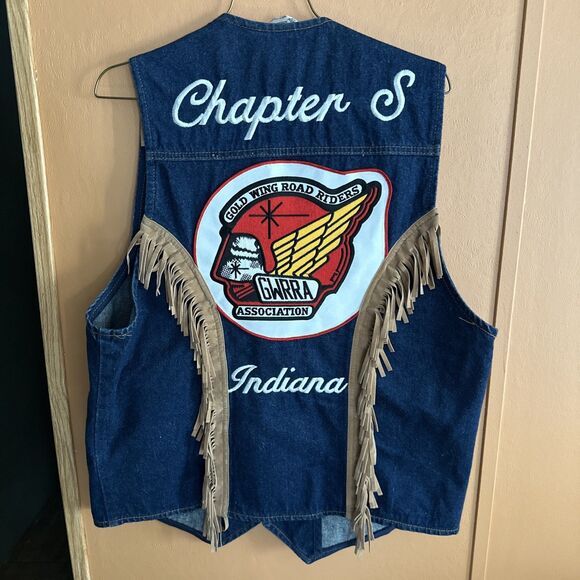 Custom Patchwork Pins Denim Jean Vest Motorcycle Chapter S Indiana GWRRA - Picture 10 of 12